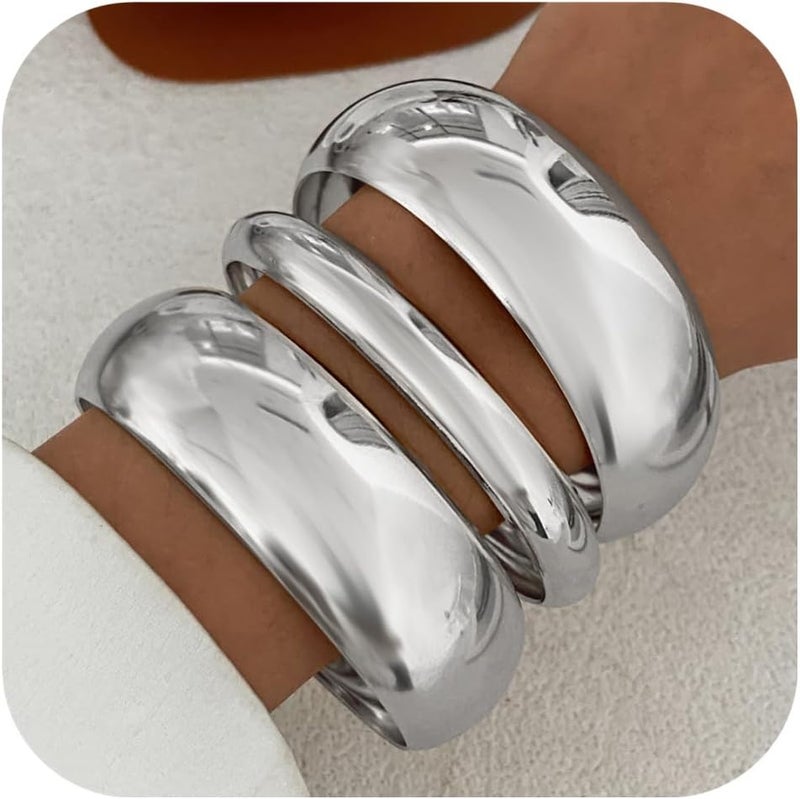 Bowdcvy Chunky Gold Bangle Bracelets for Women Stack Trendy Silver Wide Wrist Statement Cuff Bracelet Arm Cuffs Upper Bangle Fashion Jewelry Gift Accessories - Image 1